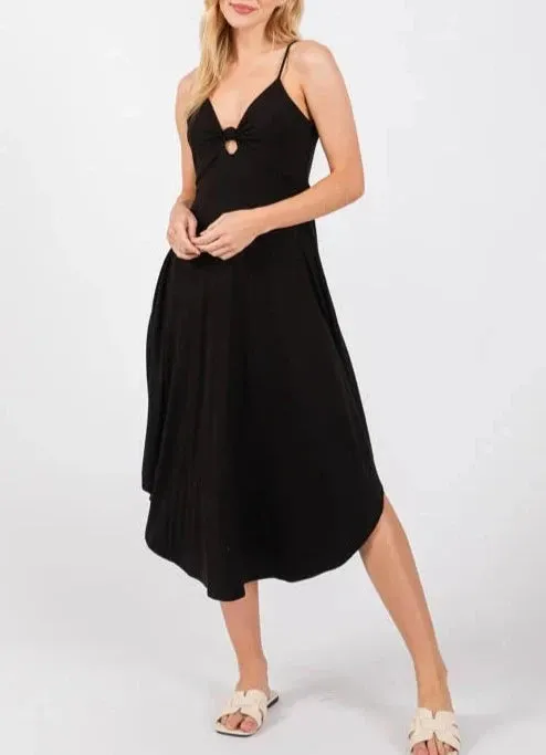 One & Done V-Neck Front Tie Midi Dress (Assorted Colors)