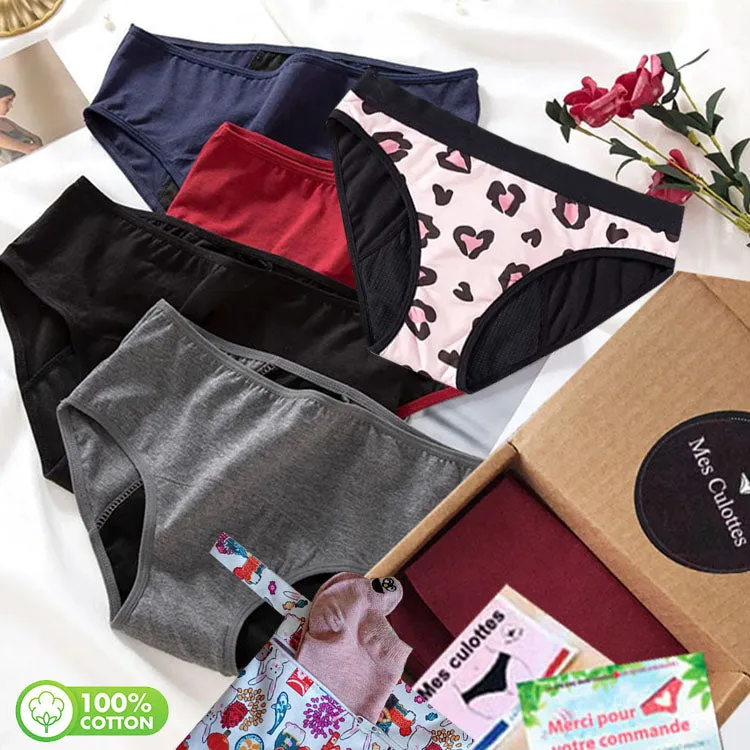 Pack de 5 culottes menstruelles en coton pour Adolescentes et Jeunes filles