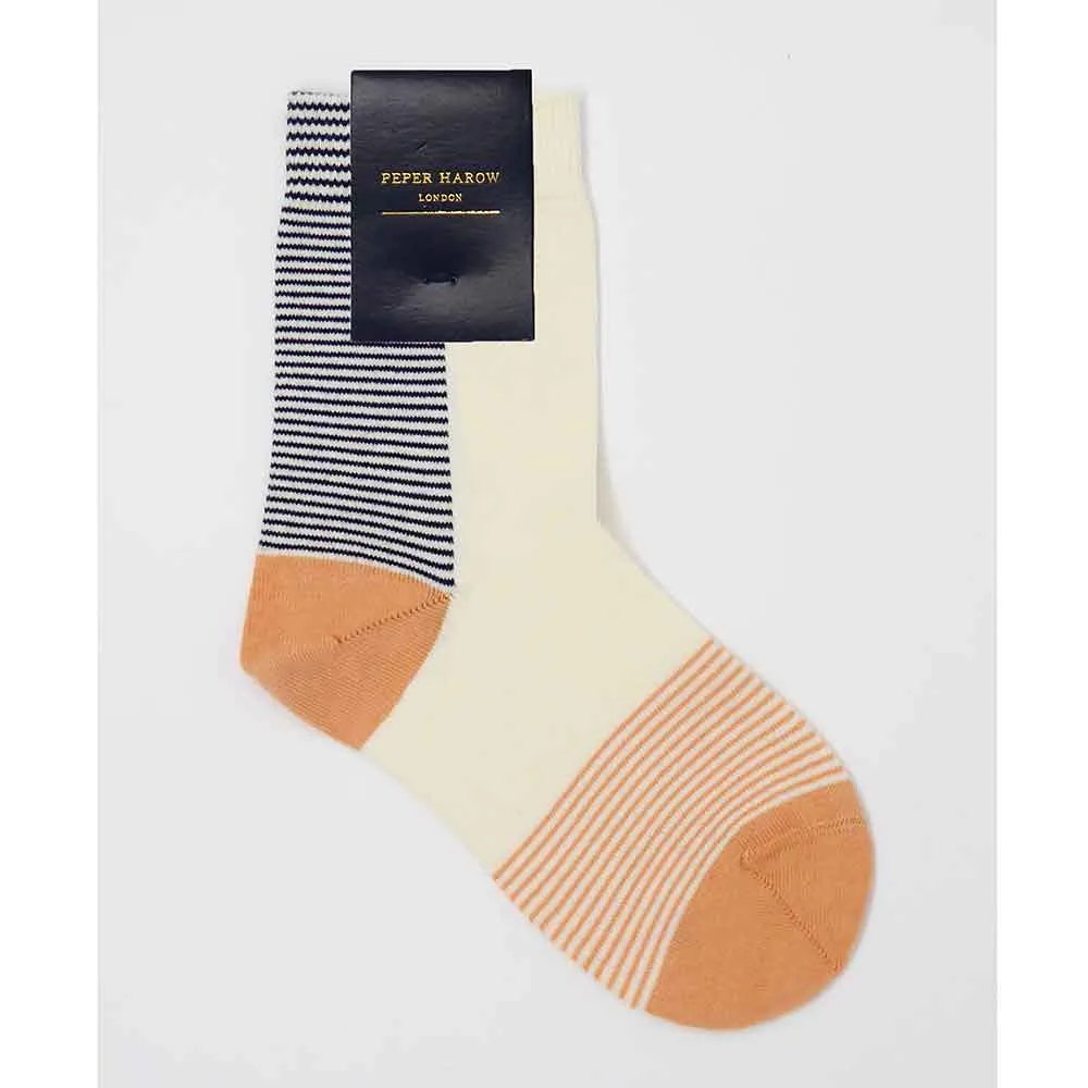 PEPER HAROW Anne Stripe Women's Luxury Cotton Socks - Honey Orange and Cream