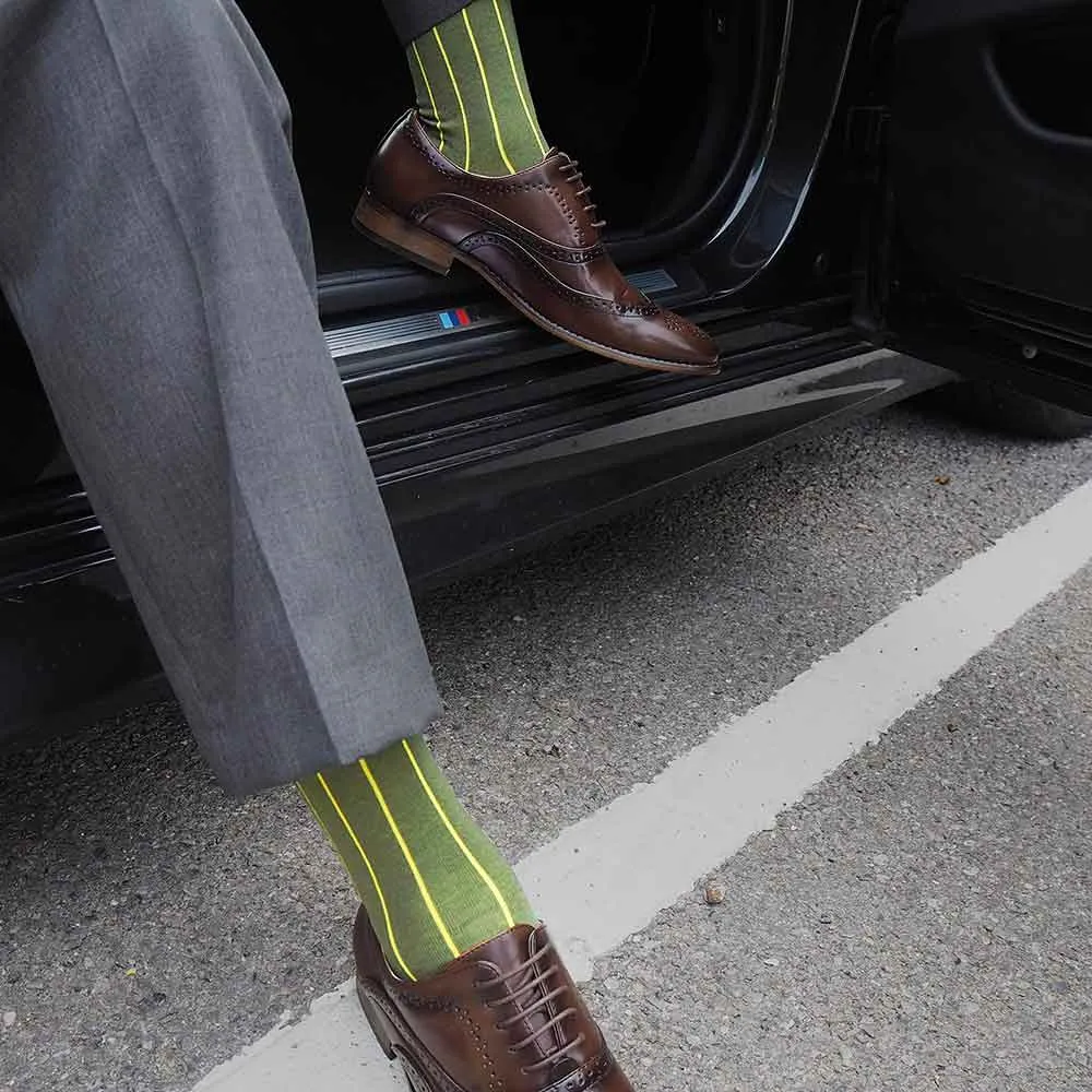 PEPER HAROW Pinstripe Men's Luxury Cotton Socks - Green and Yellow