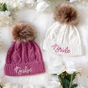 Pink Fluffy Pom-Pom Bachelorette Beanies