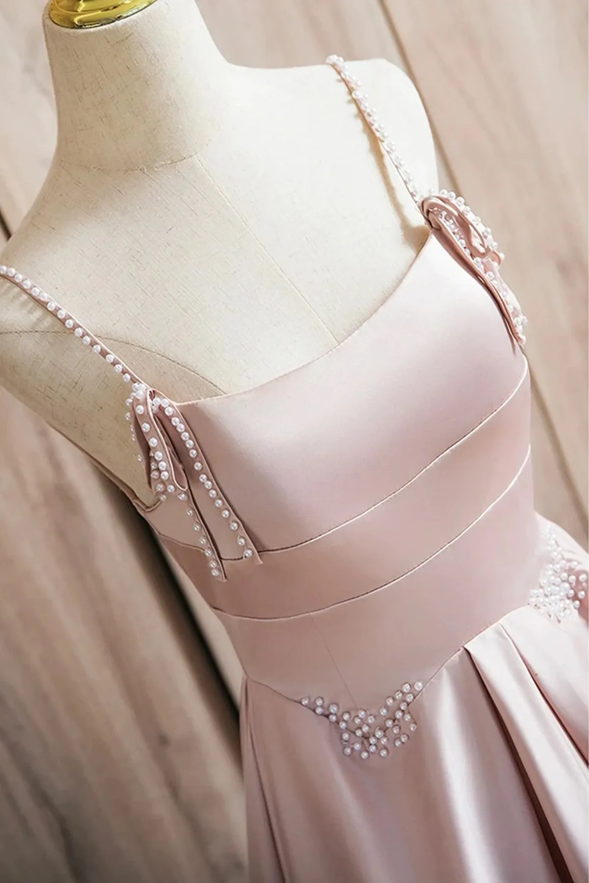 Pink Satin Straps Long Formal Dress Evening Dress, Pink Satin Prom Dress