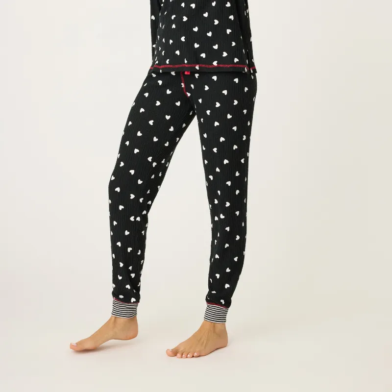 PJ Salvage Tiny Hearts Thermal Ski Jammie Set Black