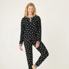 PJ Salvage Tiny Hearts Thermal Ski Jammie Set Black