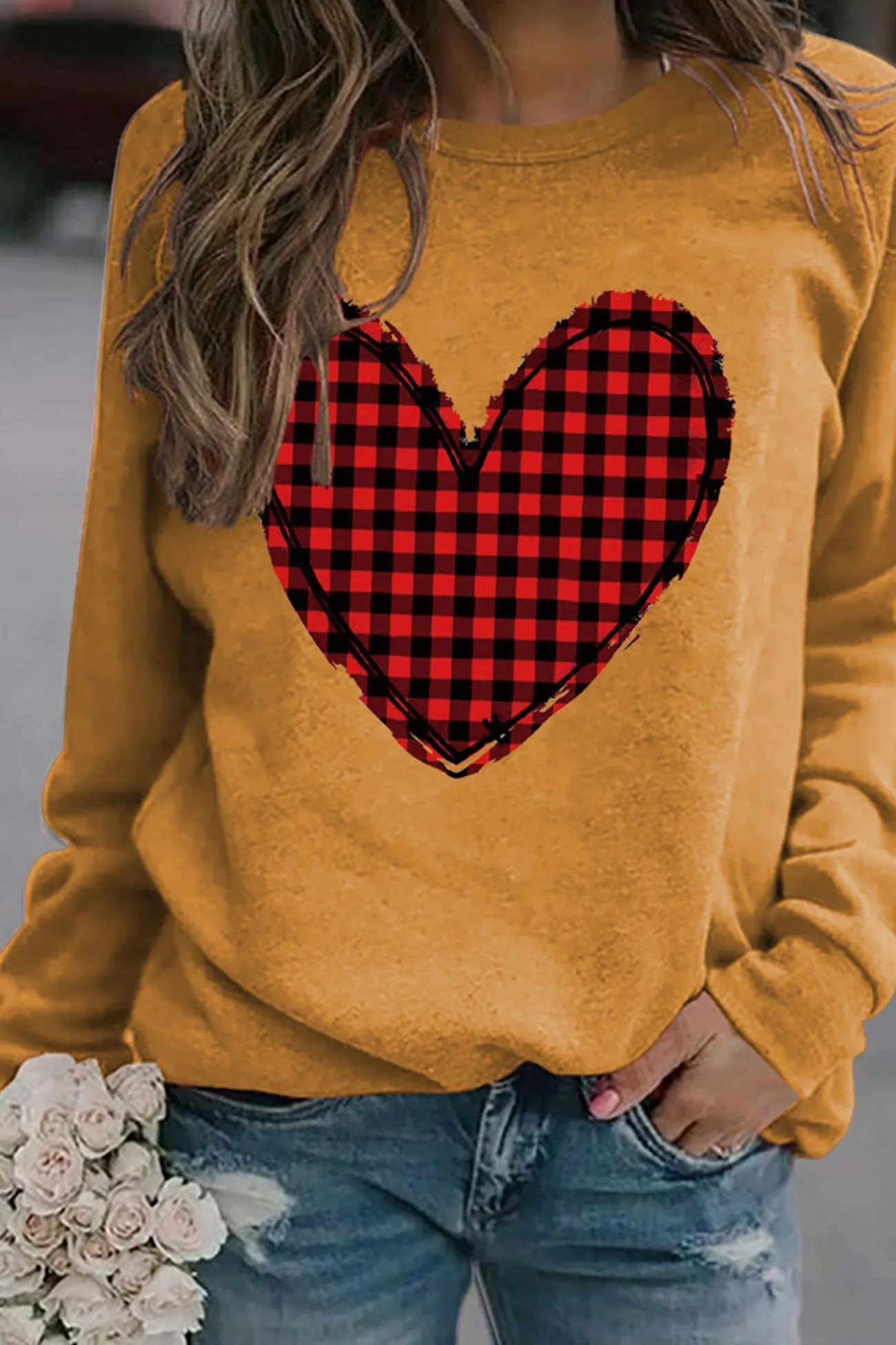 Plaid Heart Graphic Sweatshirt