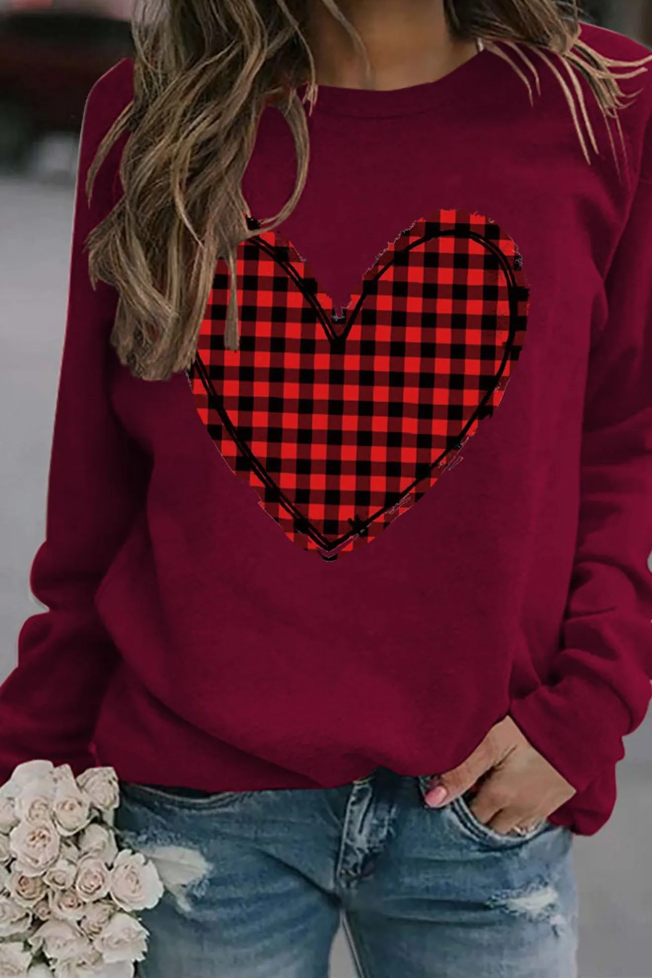 Plaid Heart Graphic Sweatshirt