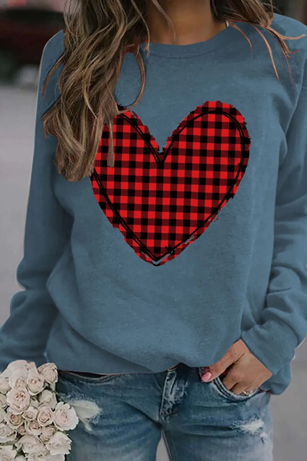 Plaid Heart Graphic Sweatshirt