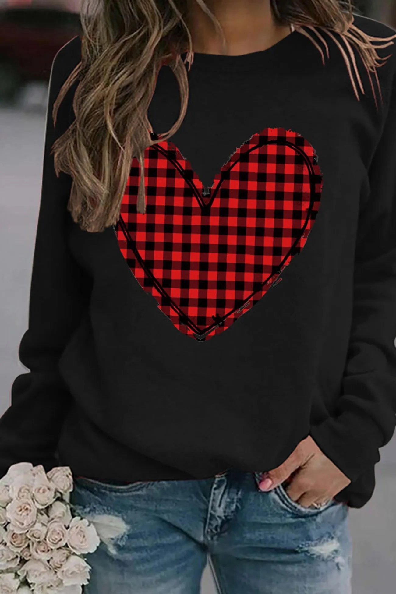 Plaid Heart Graphic Sweatshirt