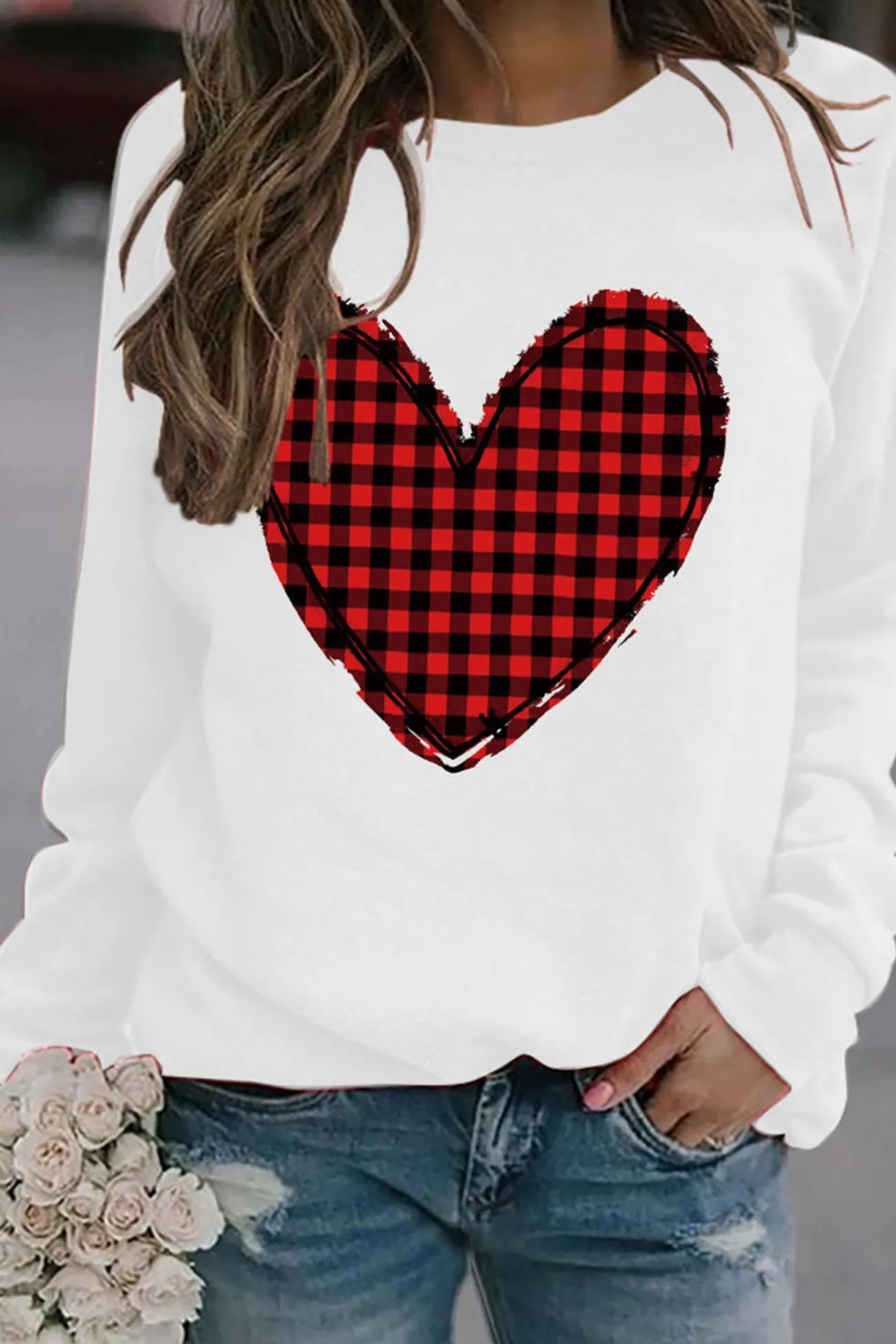 Plaid Heart Graphic Sweatshirt