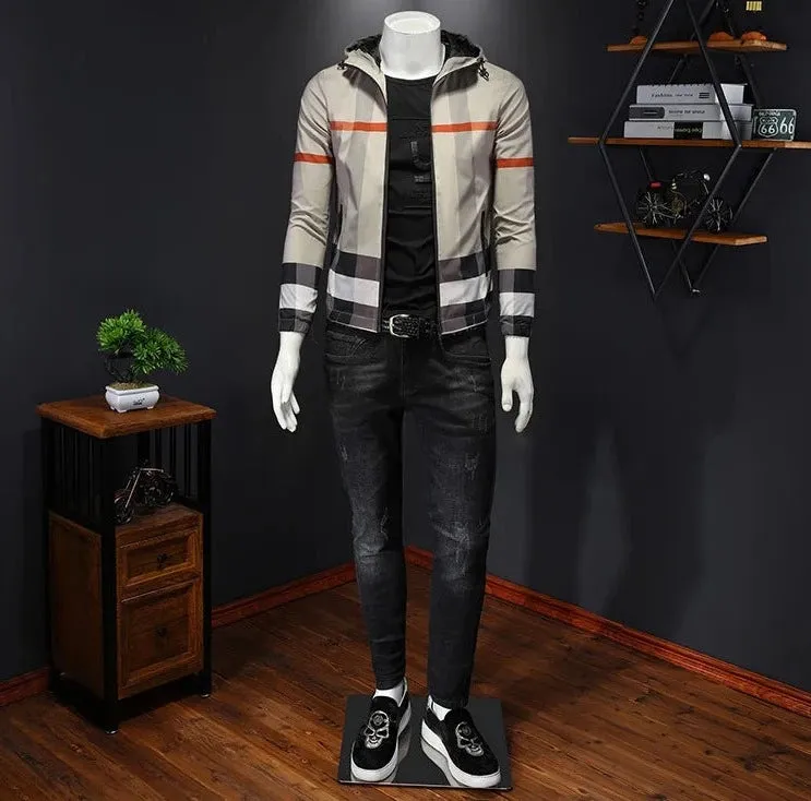 Plaid Pattern Hooded Zipper Jacket