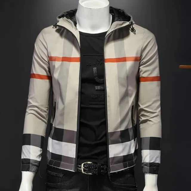 Plaid Pattern Hooded Zipper Jacket