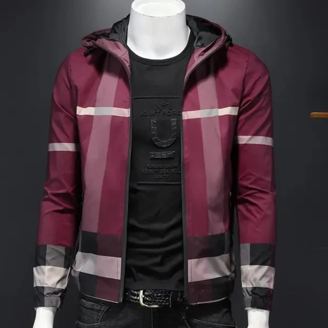 Plaid Pattern Hooded Zipper Jacket