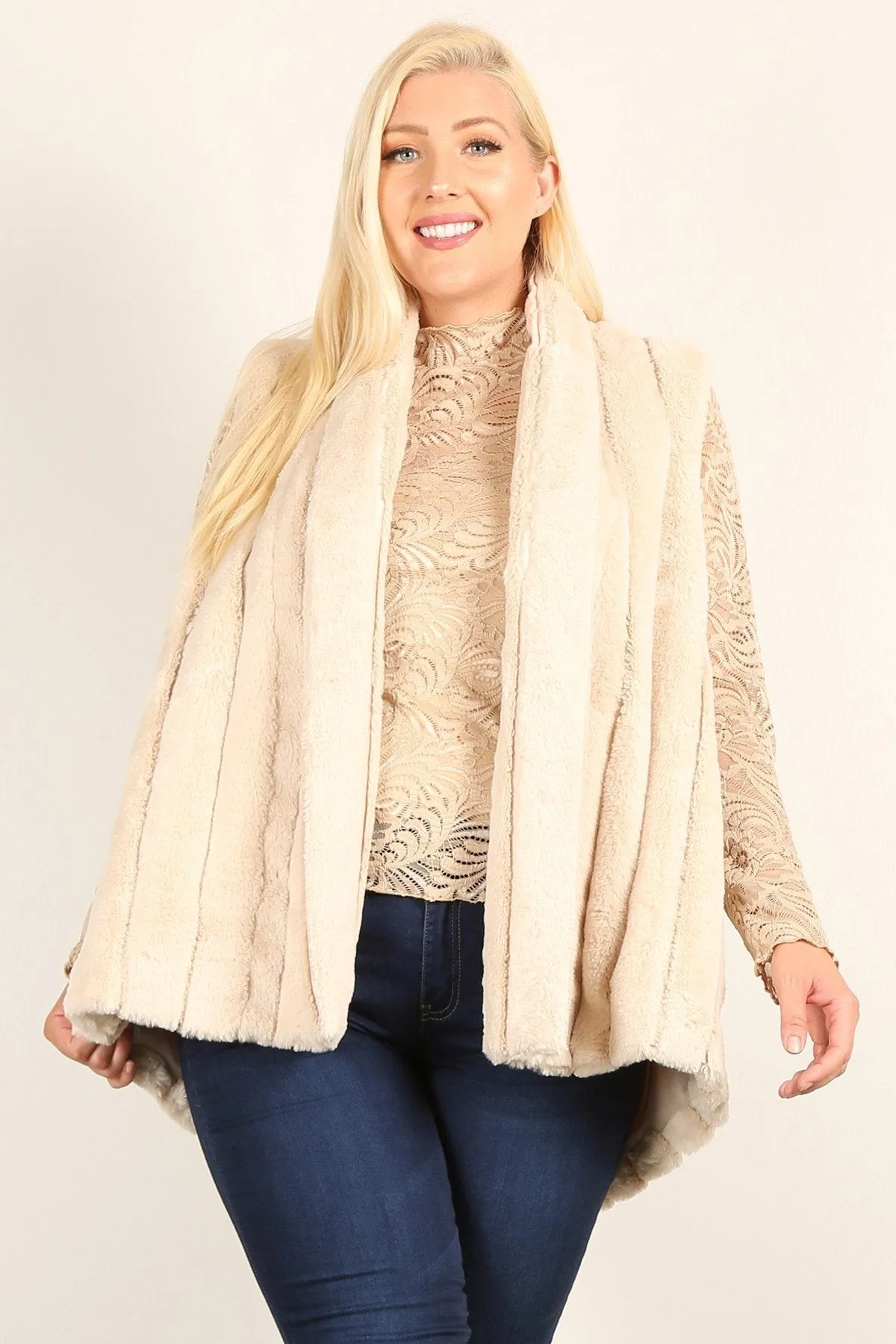 Plus Size Faux Fur Open Front Vest Jacket