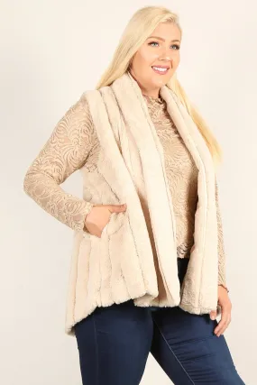 Plus Size Faux Fur Open Front Vest Jacket