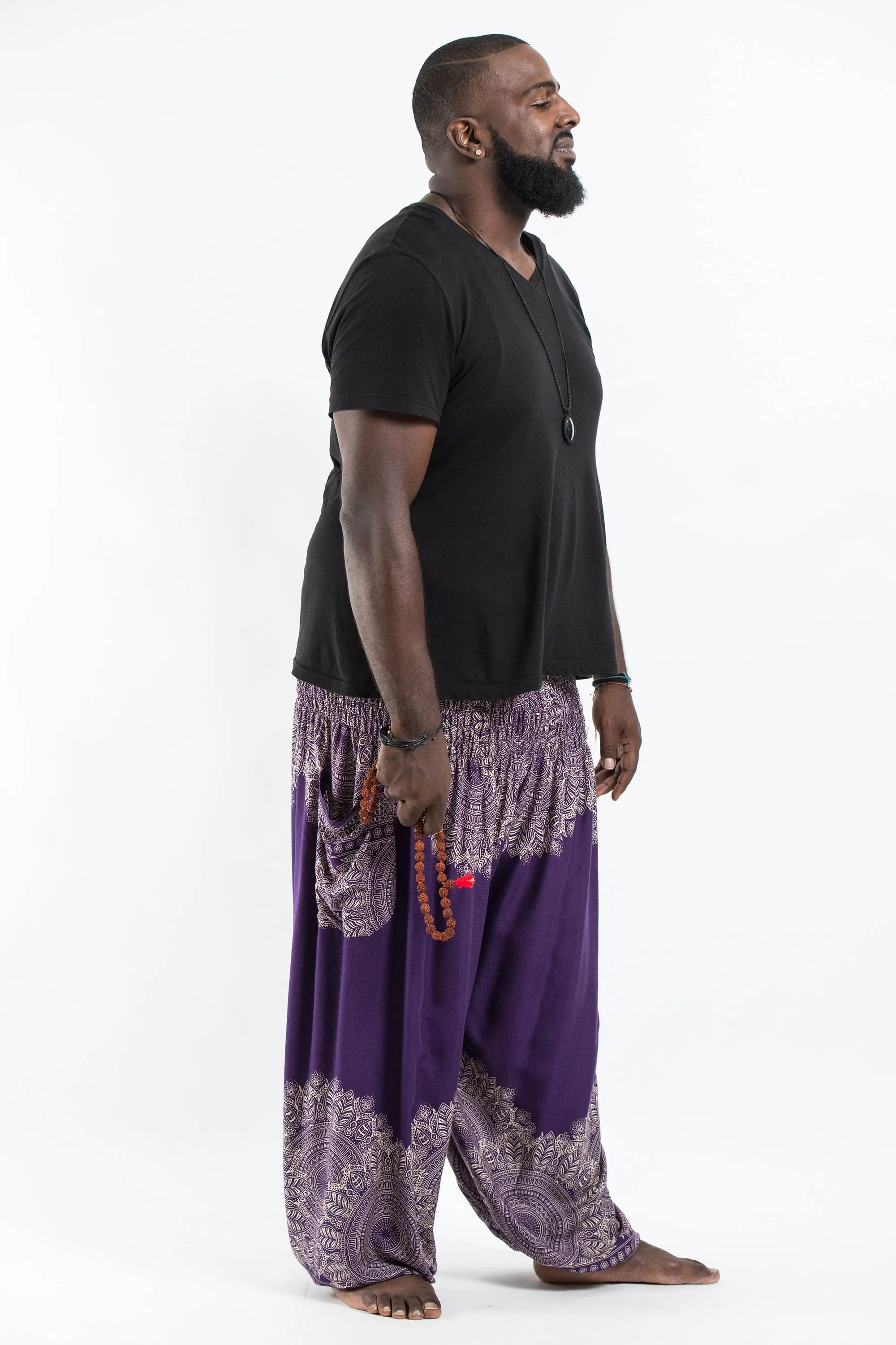 Plus Size Unisex Floral Mandalas Harem Pants in Purple