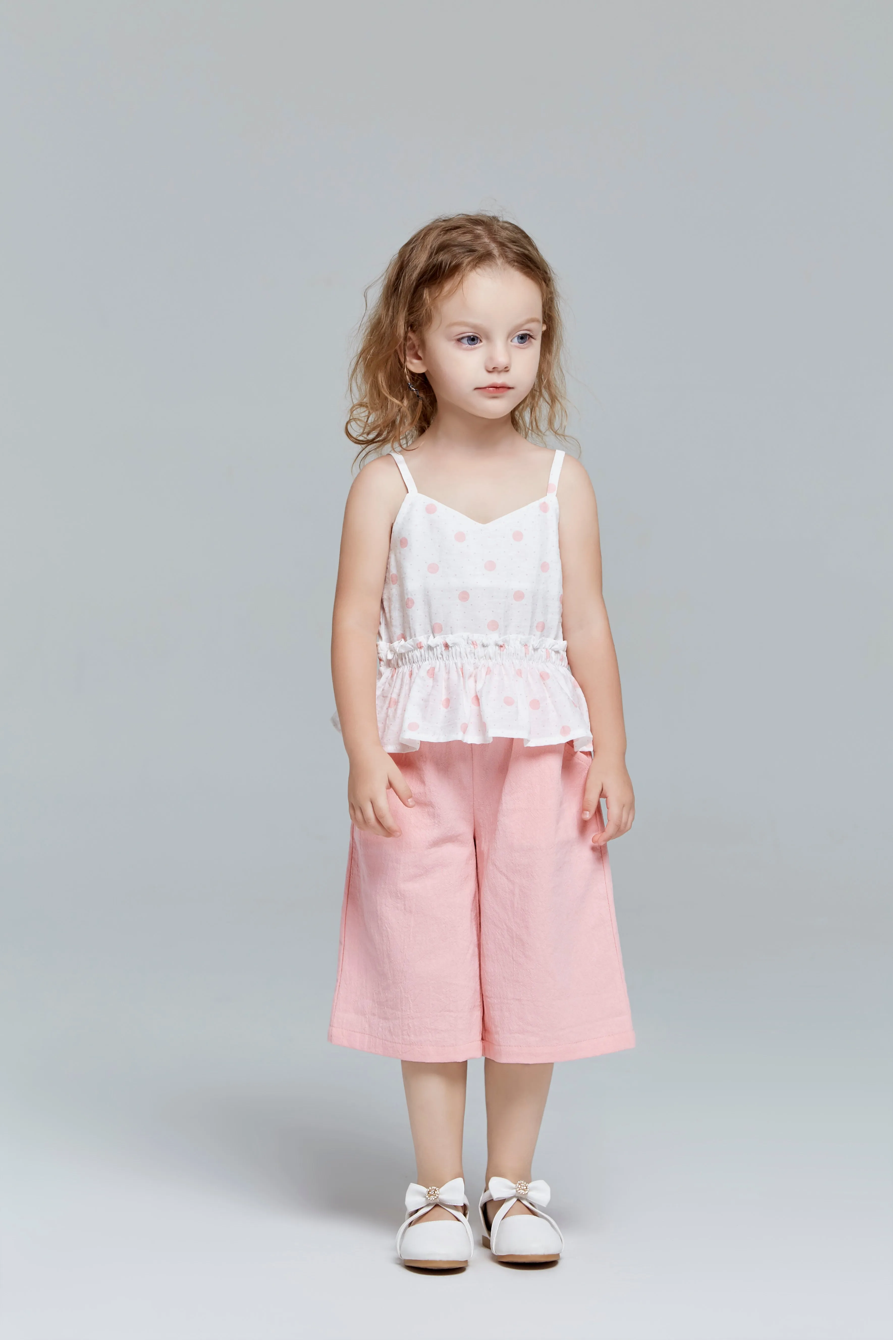 Polka Dots Vest   Culottes Set - Pink