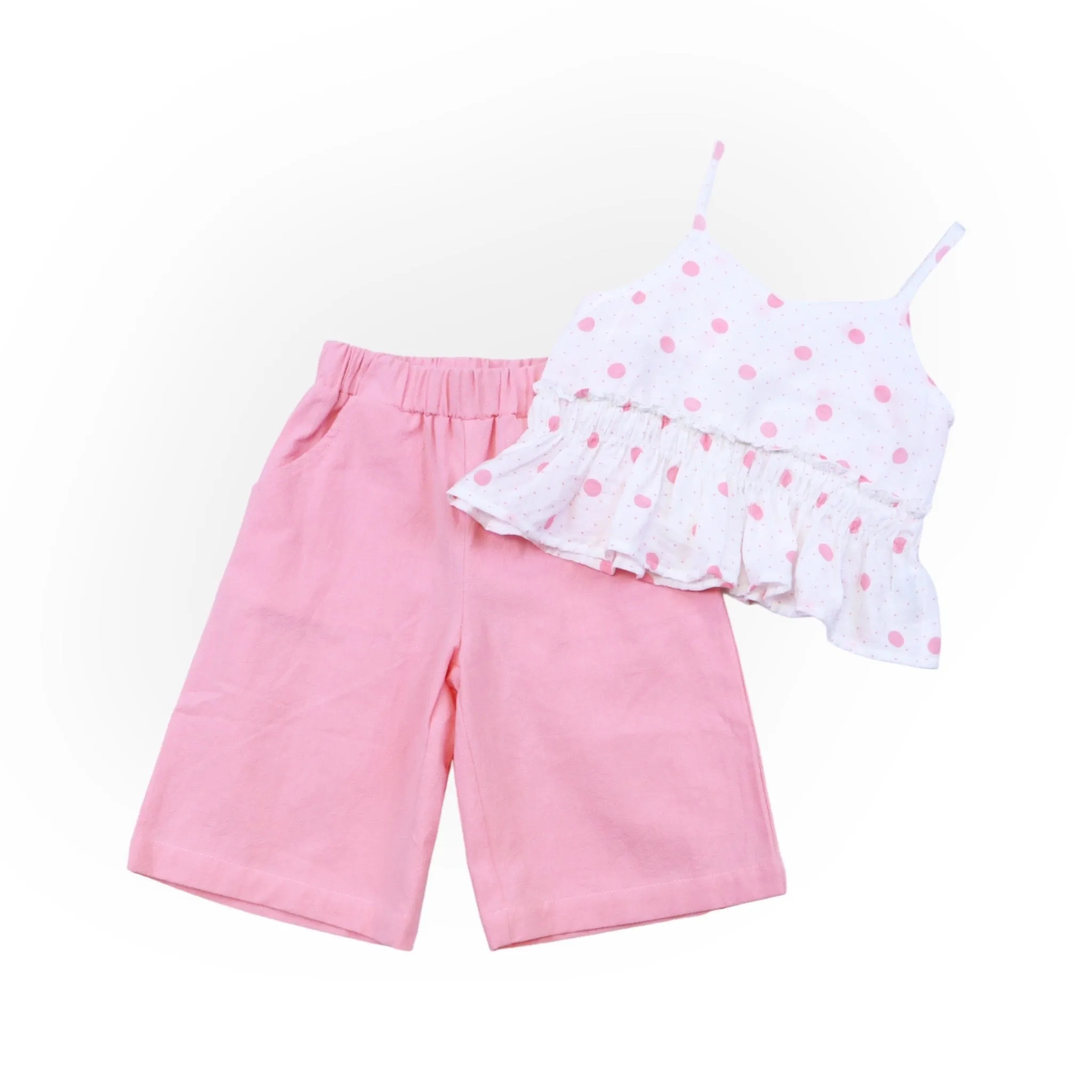 Polka Dots Vest   Culottes Set - Pink