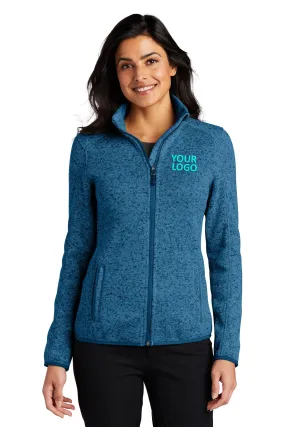 Port Authority Ladies Sweater Fleece Customized Jackets, Medium Blue Heather