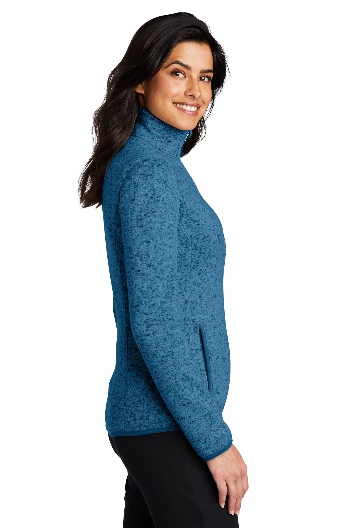 Port Authority Ladies Sweater Fleece Customized Jackets, Medium Blue Heather