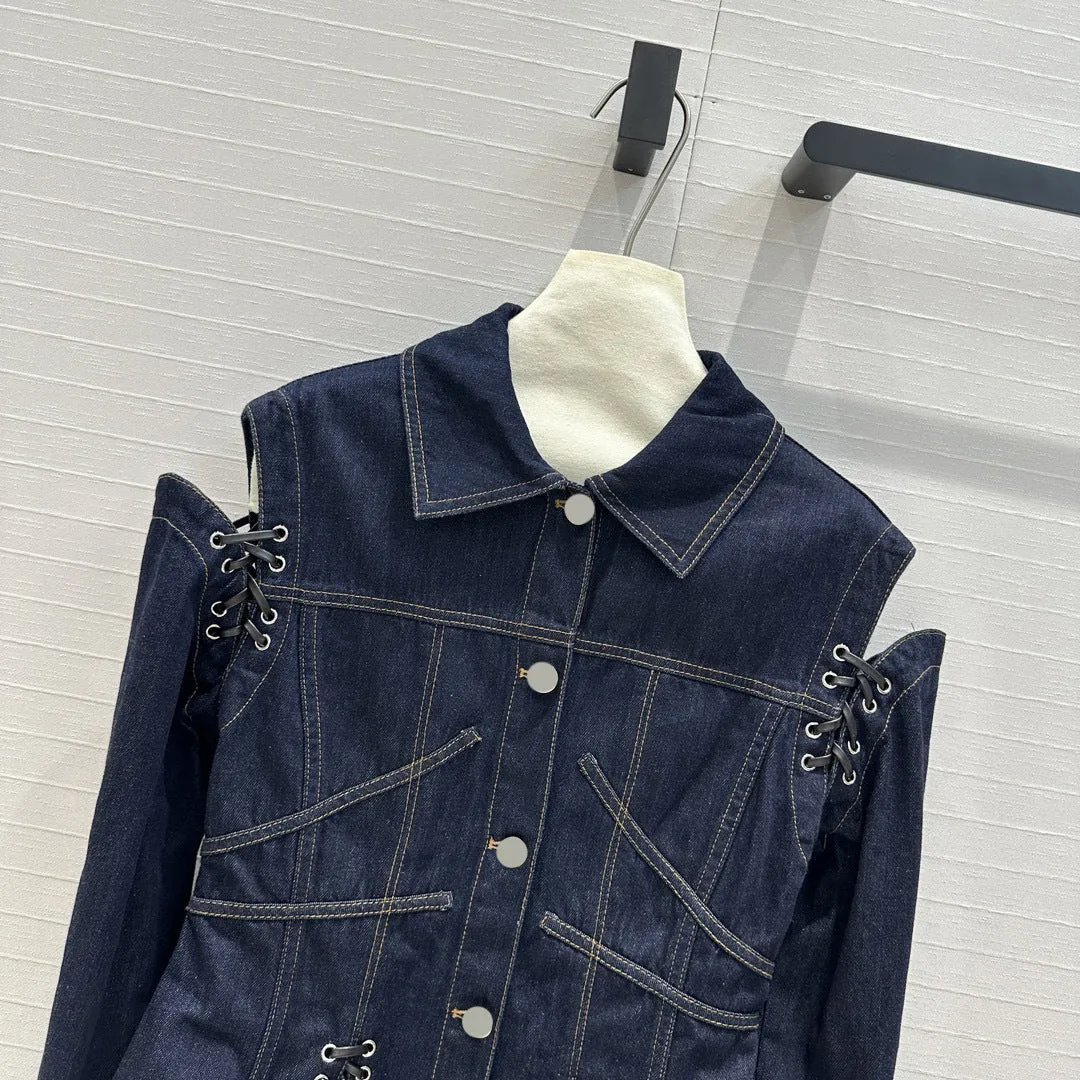 Pre Order:  Casual Lace-Up High Waisted Denim Jacket