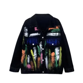 Pre Order:  Hand-Painted Color Long Sleeve Loose Denim Jacket