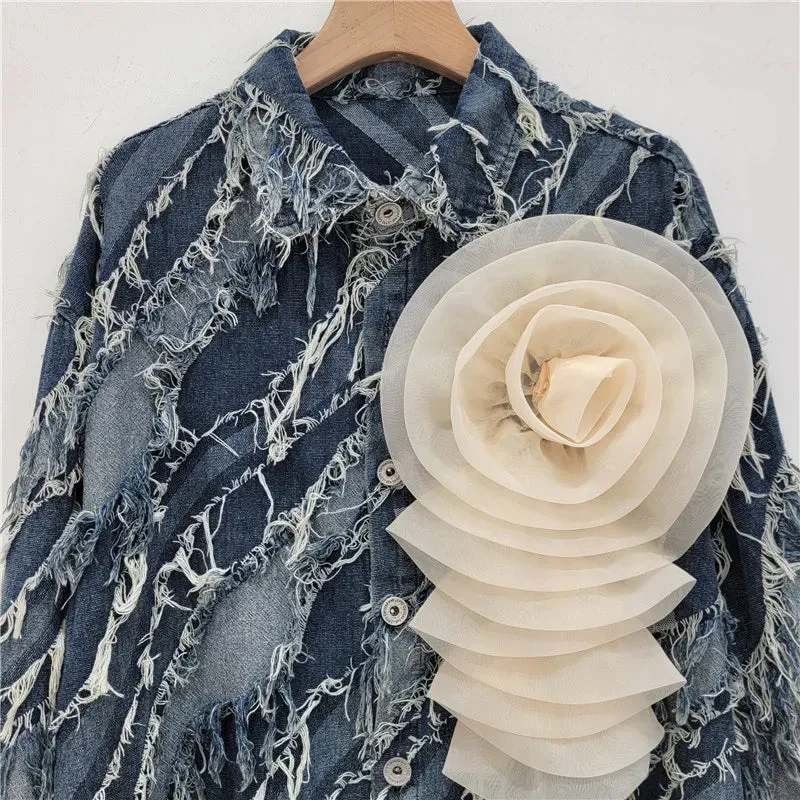 Pre Order:  Loose Fringed 3D Flower Denim Jacket