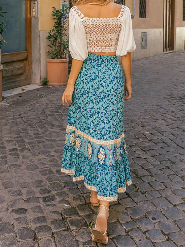 Printed Mermaid Maxi Skirt