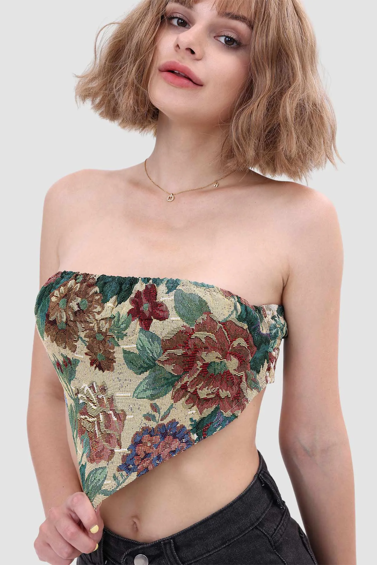 Printed Panelled Tube Top