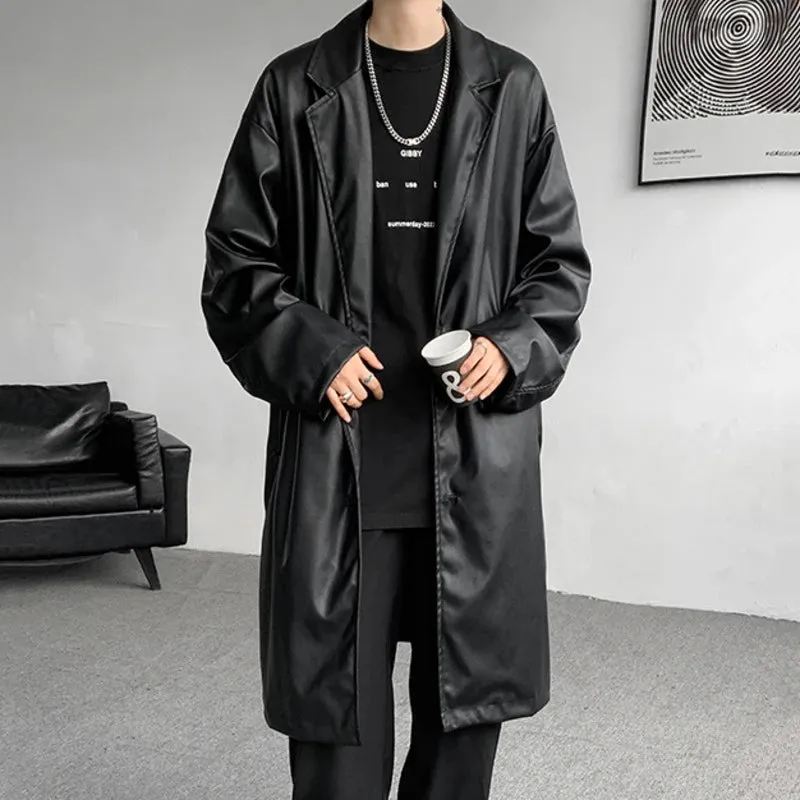 PU Leather Turn-down Collar Solid Men's Coat