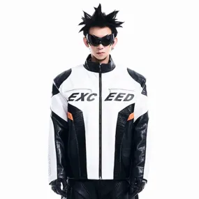 PU Letter Printed Thick Motorcycle Jacket