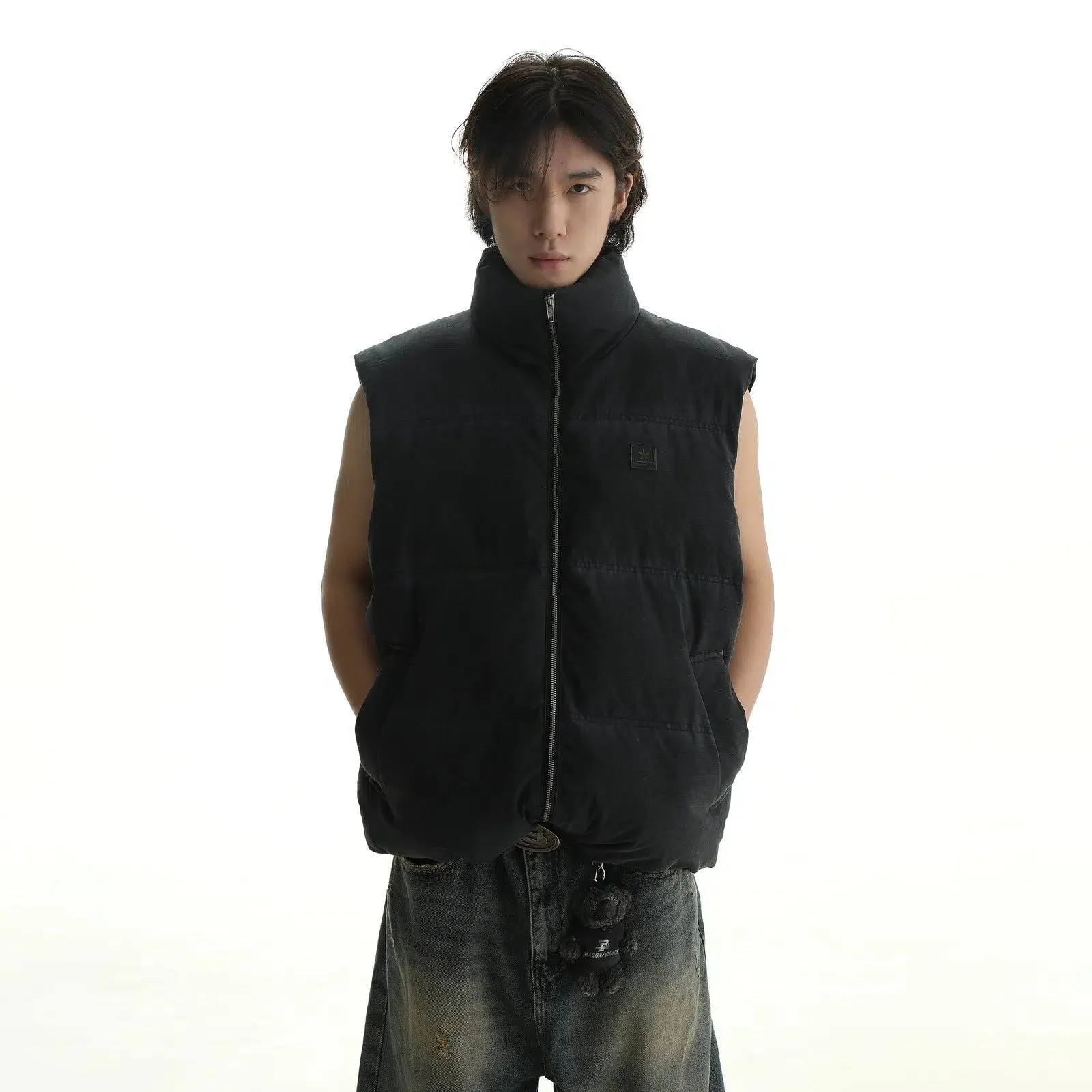 Puffer Jacket With Striped Fading And Zipper