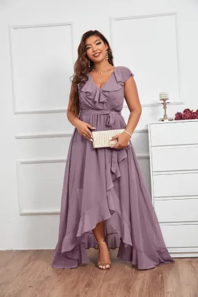 Purple Butterfly Sleeve Wrap Hem Party Dress