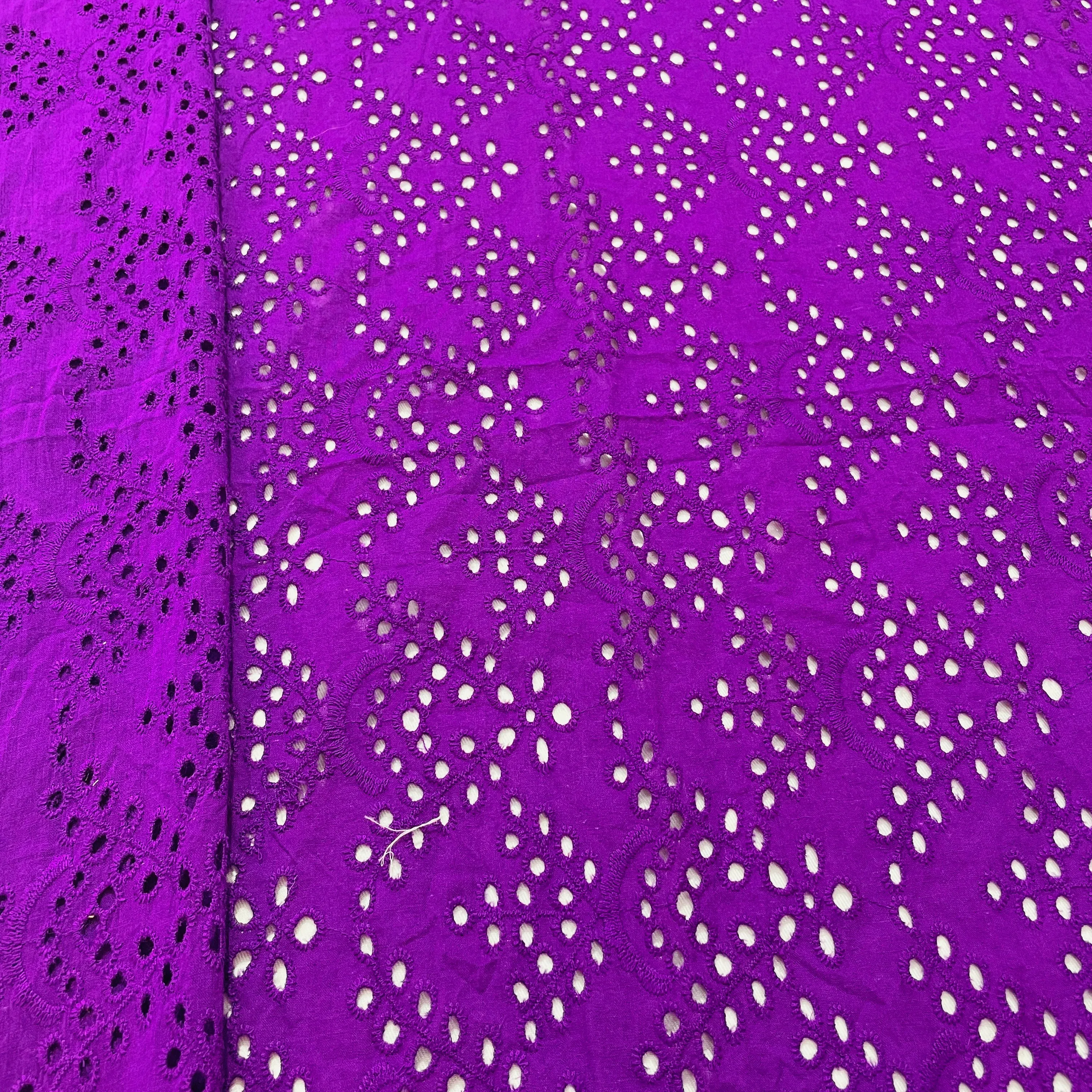 Purple Embroidery Cotton Schiffli Fabric