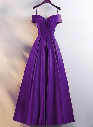 Purple Satin Sweetheart Long Party Dress, A-line Purple Prom Dress