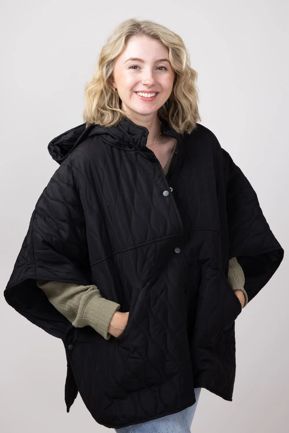 Quilted Puffer Poncho for Women in Black | QCM420013-BLACK