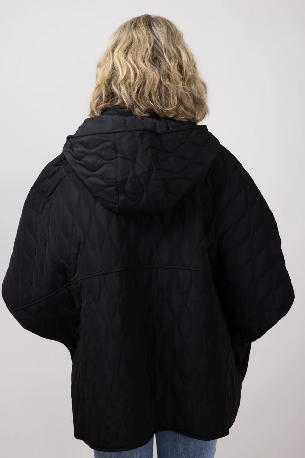 Quilted Puffer Poncho for Women in Black | QCM420013-BLACK