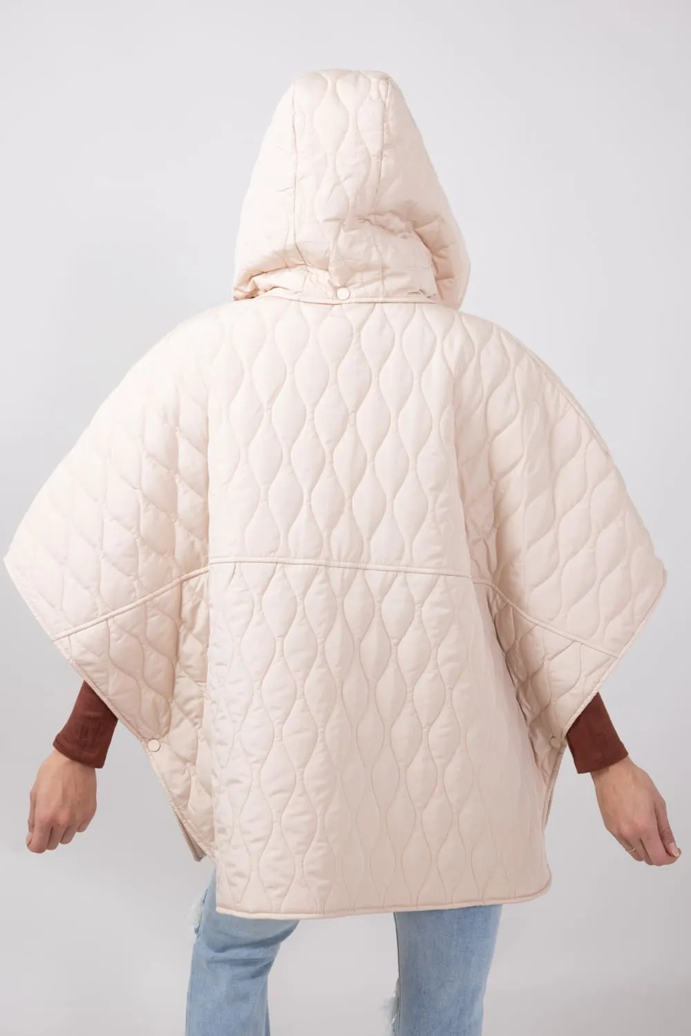 Quilted Puffer Poncho for Women in Tan | QCM420013-TAN