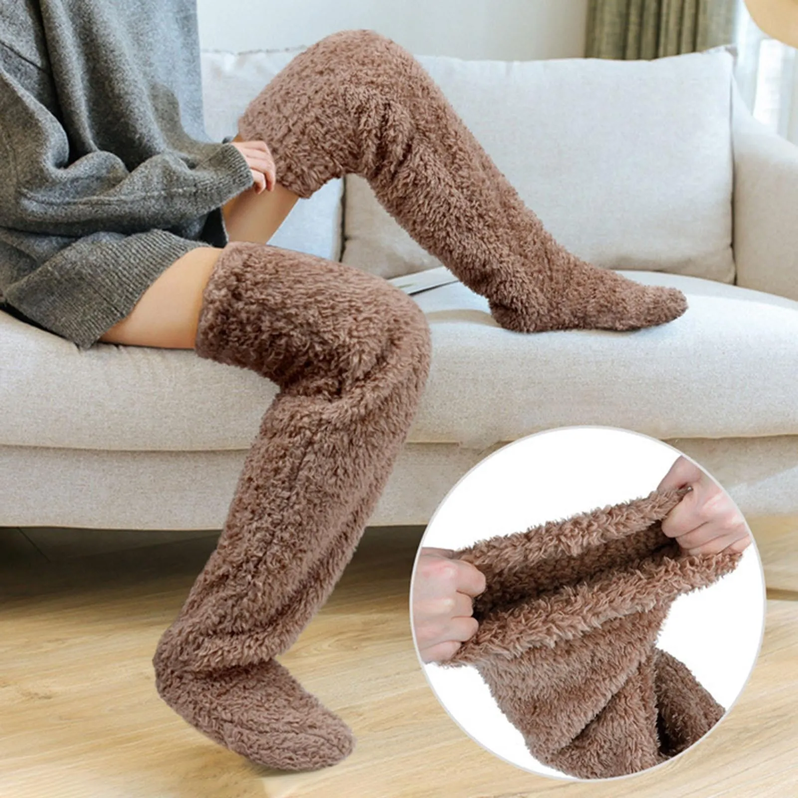 "High-Quality Thigh High Fuzzy Socks: Perfect for Office or Living Room, Suitable for Women and Kids"