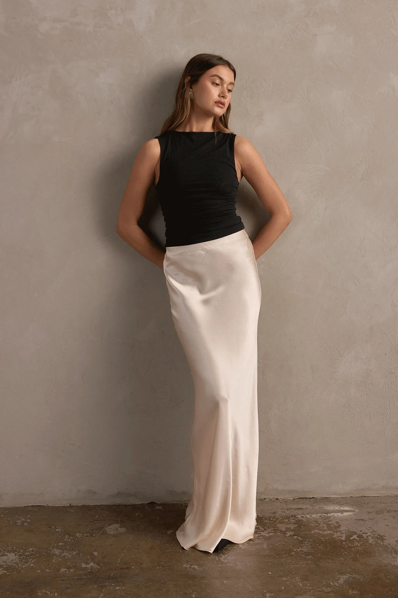 Raef The Label Jones Satin Maxi Skirt - Champagne