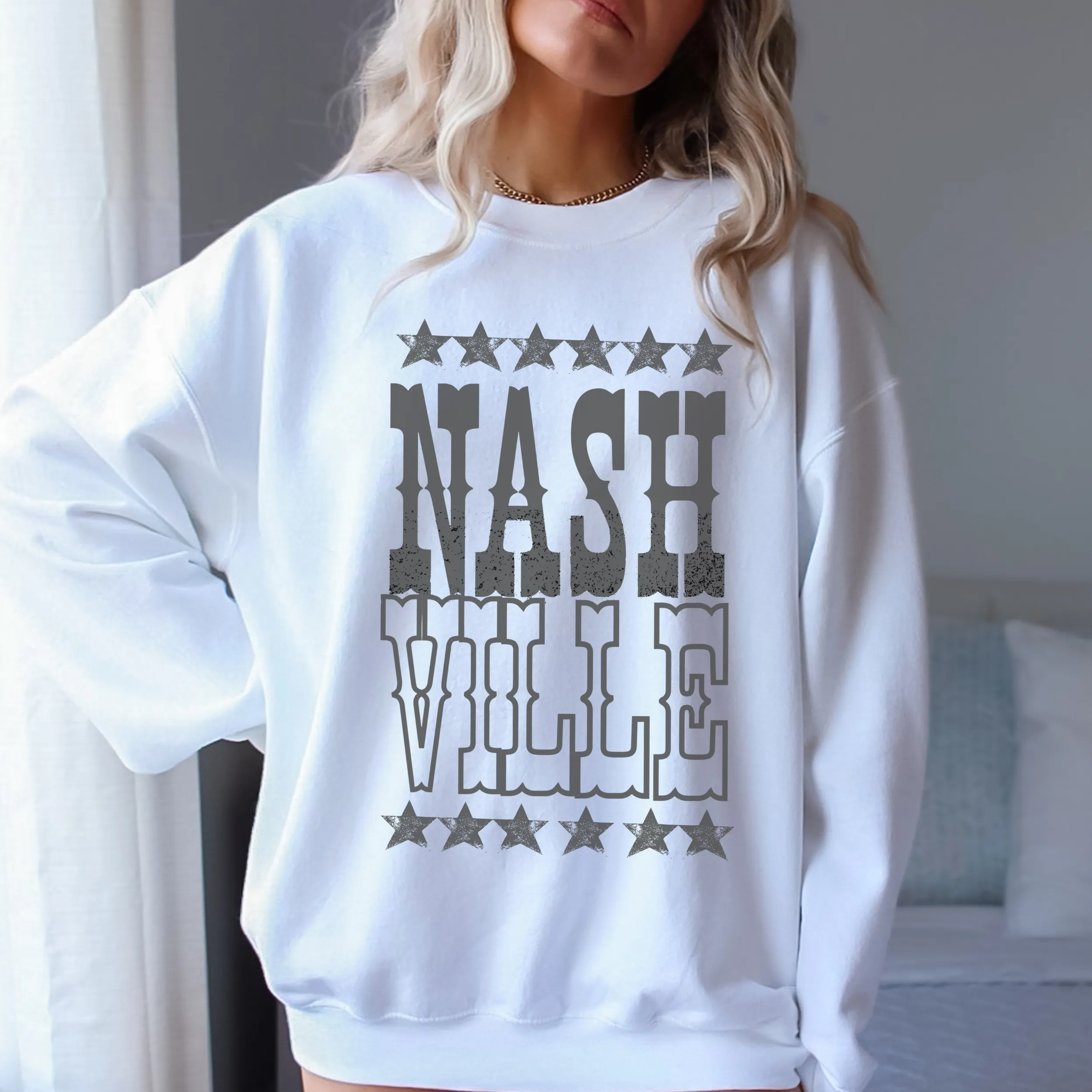 Retro Inspired Vintage Nashville Crewneck Sweatshirt, Retro, Distressed Design Unisex Pullover Trendy Music Shirt, Great Pullover Gift