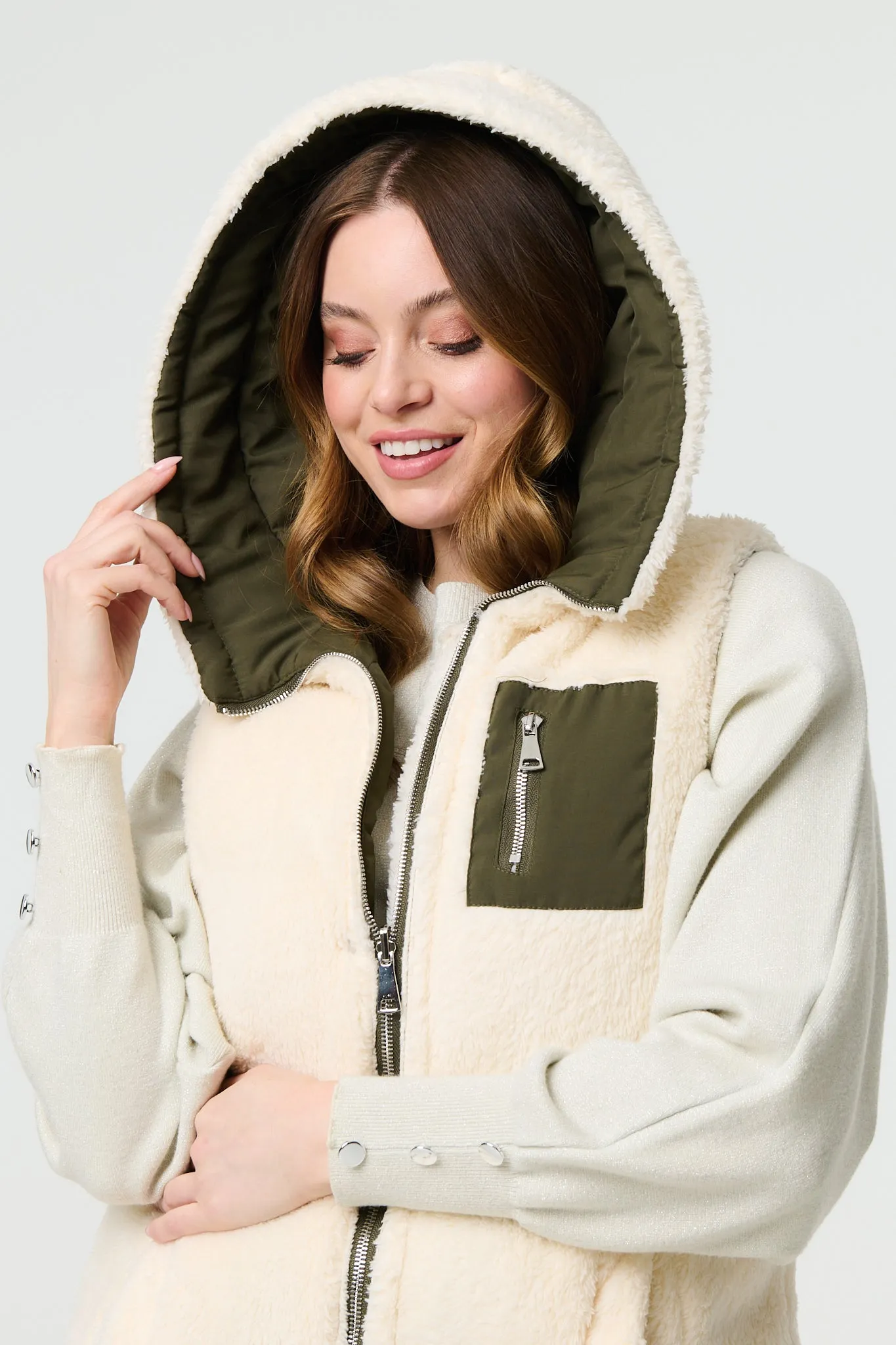 Reversible Faux Fur Padded Hooded Gilet