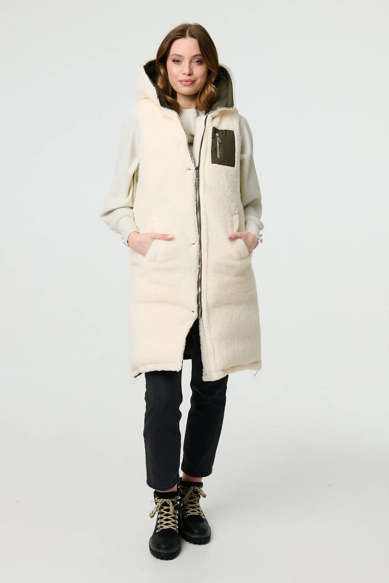 Reversible Faux Fur Padded Hooded Gilet