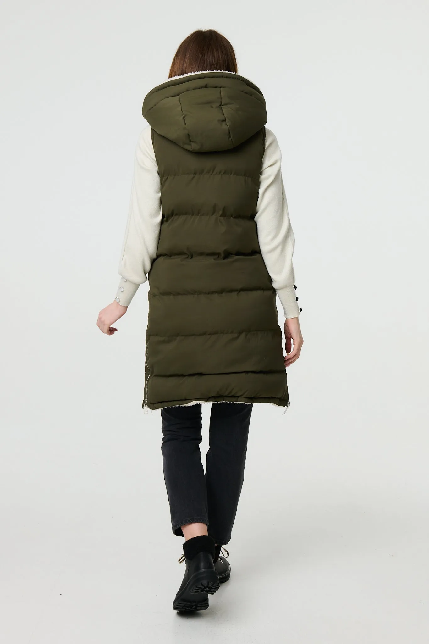 Reversible Faux Fur Padded Hooded Gilet