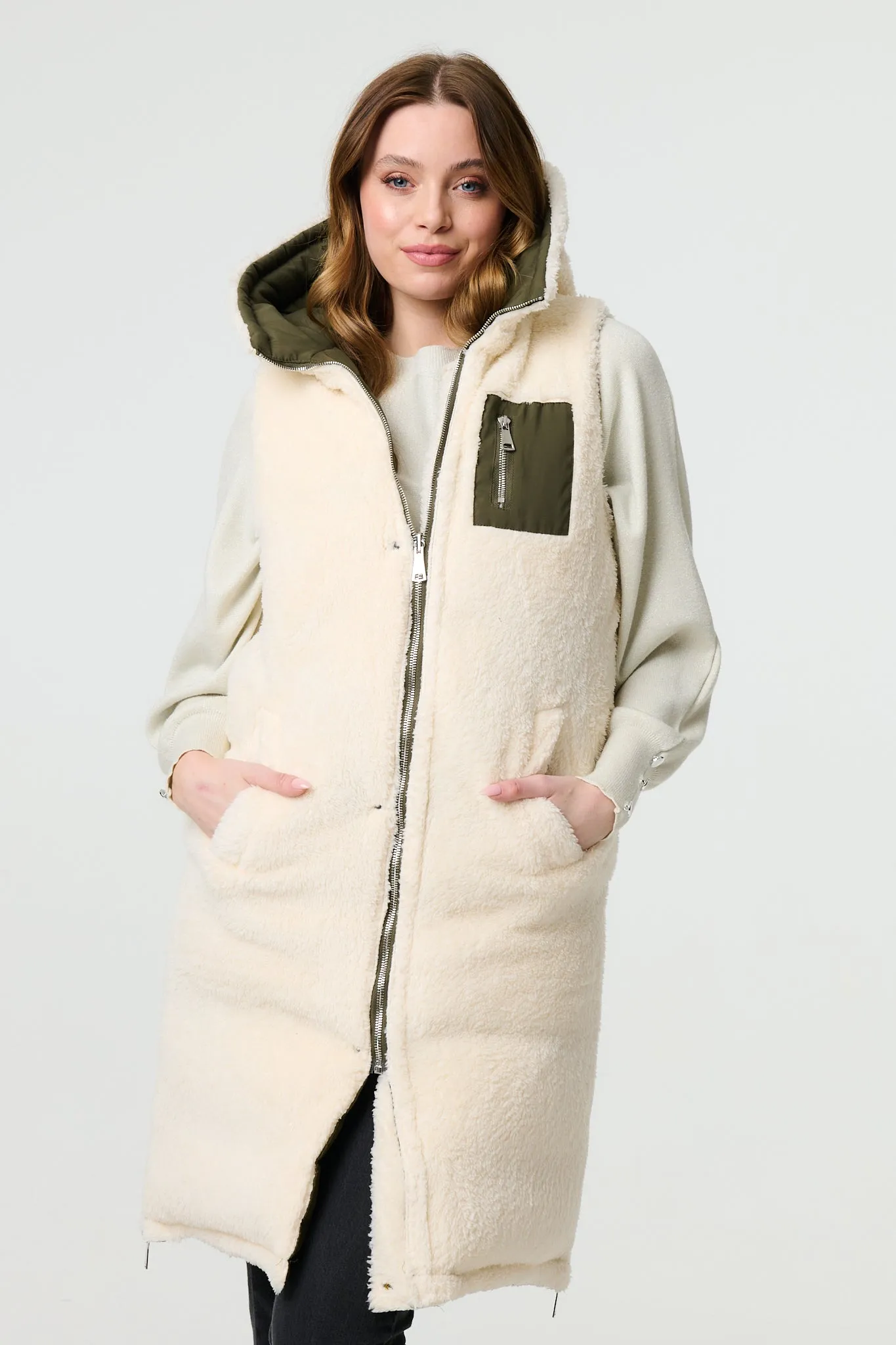 Reversible Faux Fur Padded Hooded Gilet