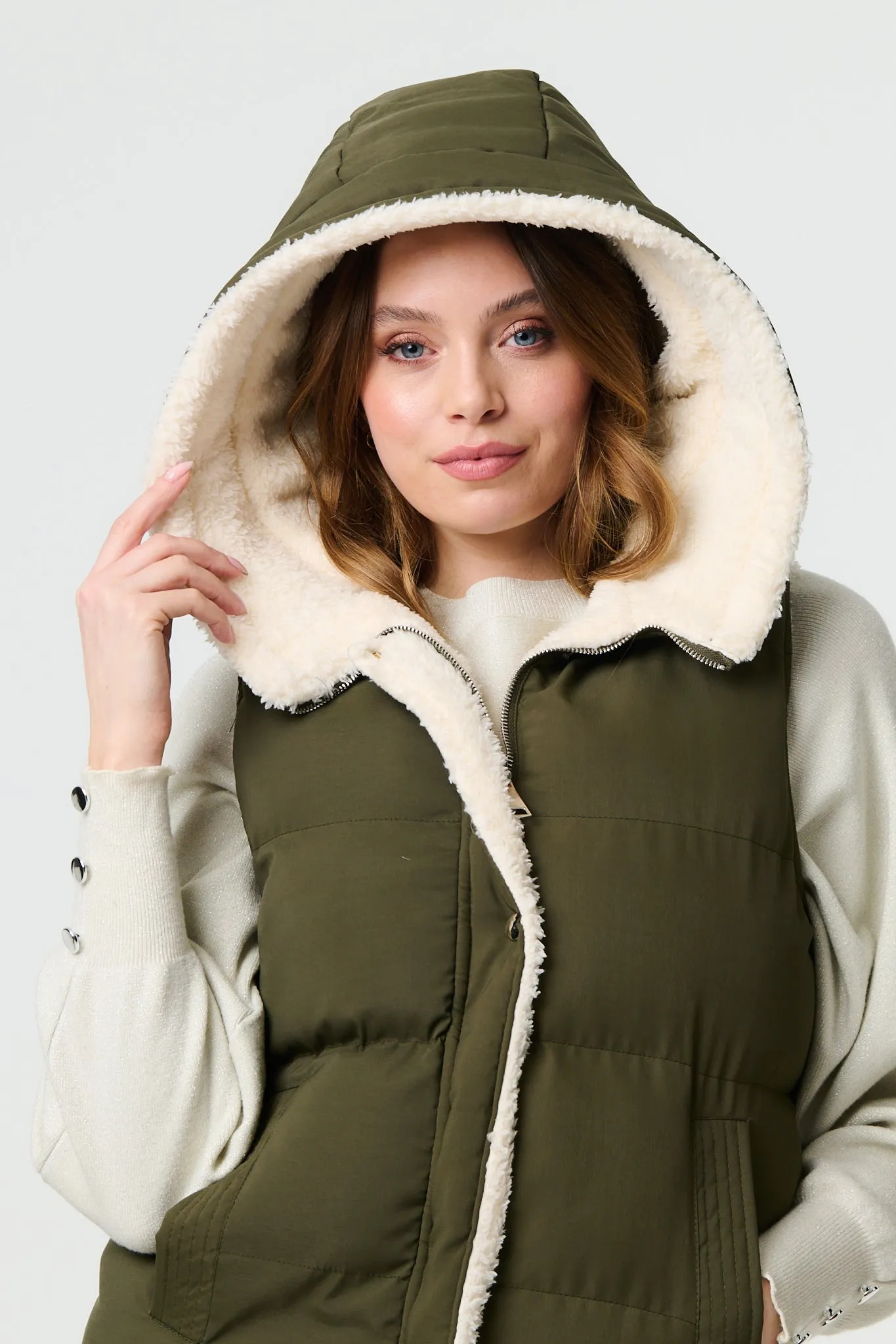 Reversible Faux Fur Padded Hooded Gilet