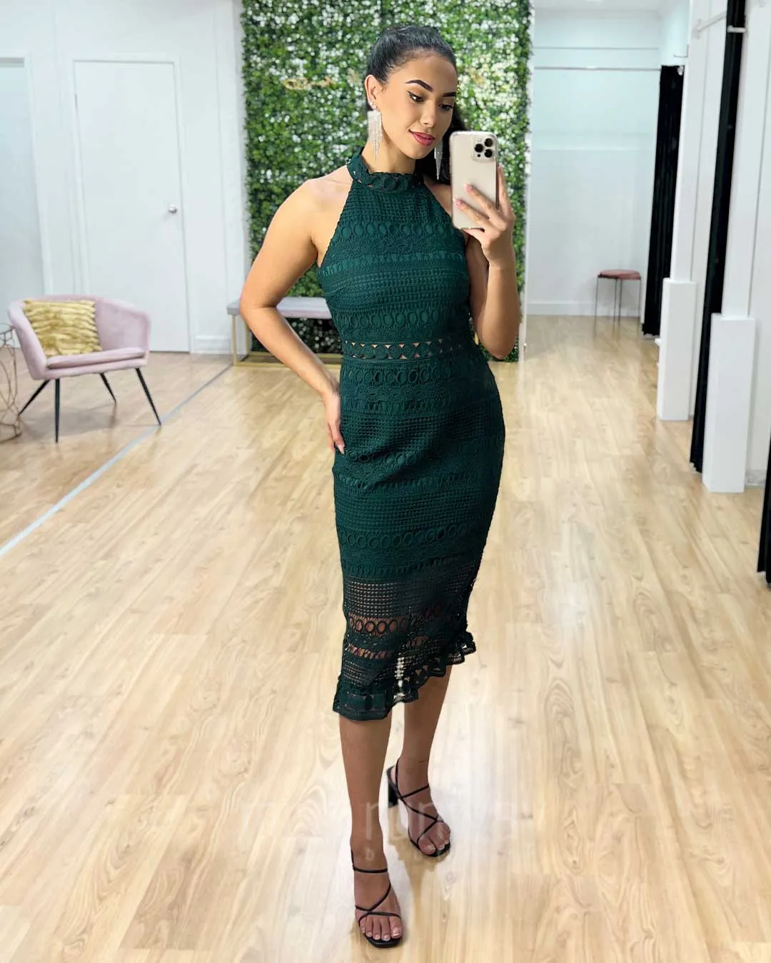 Rivers Midi Lace Dress - Emerald Green