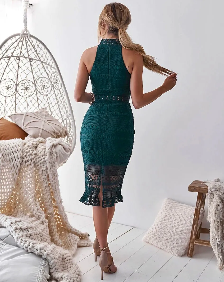 Rivers Midi Lace Dress - Emerald Green