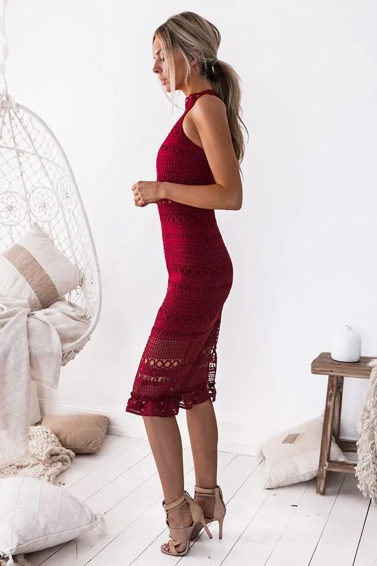 Rivers Midi Lace Dress - Red