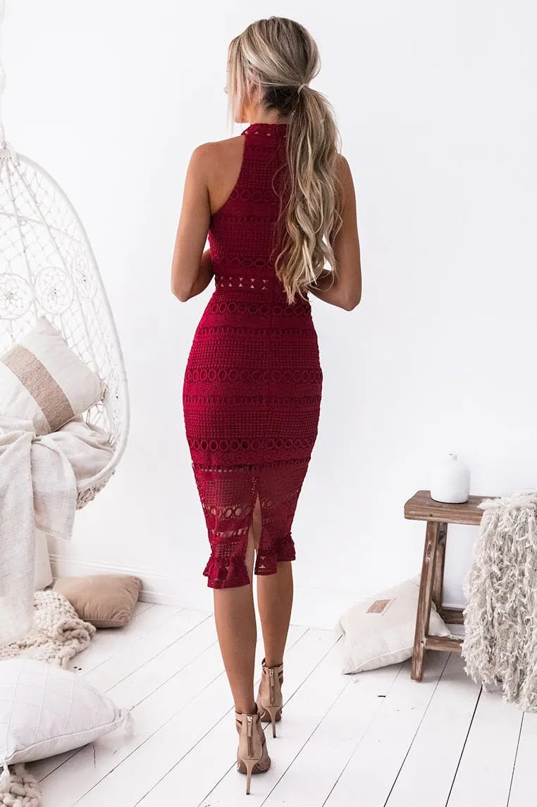 Rivers Midi Lace Dress - Red