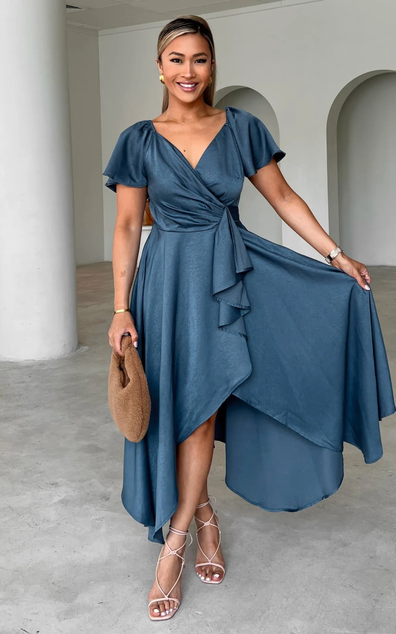 Rossetti Short Sleeve Wrap Maxi Dress - Steel Blue